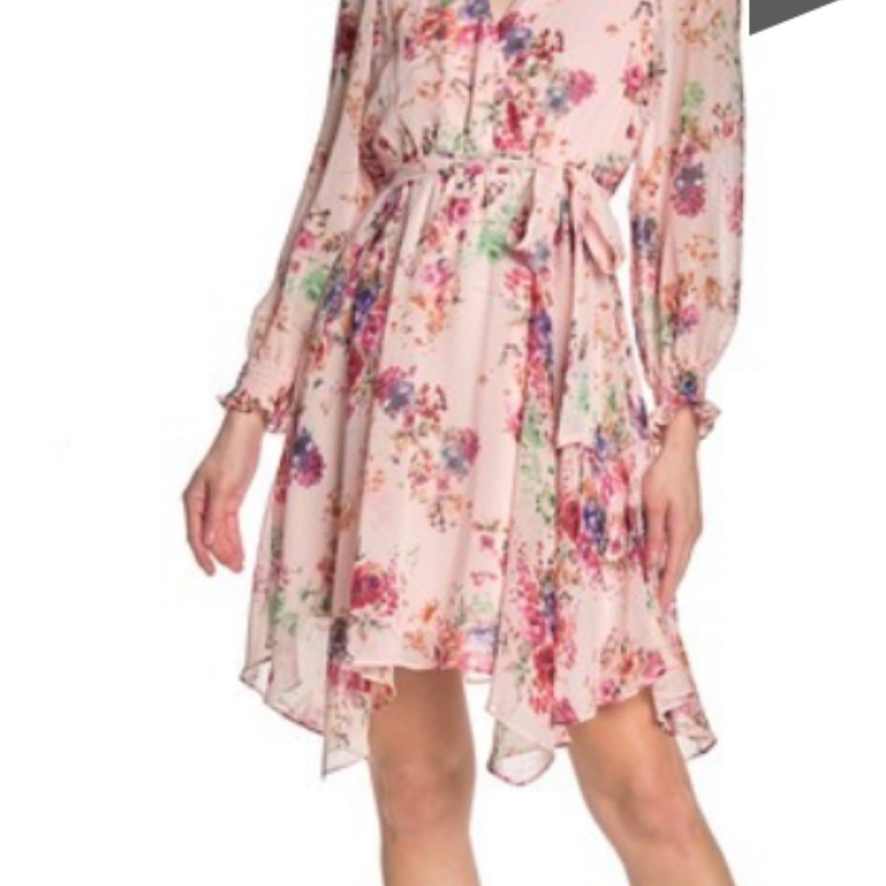 Long Sleeve Cinched Waist Floral Dress